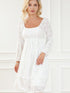 Elegant White Jacquard Bubble Sleeve Mini Dress
