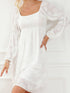 Elegant White Jacquard Bubble Sleeve Mini Dress