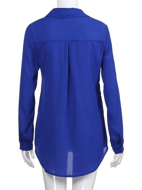 Elegant Women's Business Blouse Shirt in Blue, Yellow, and Gray