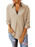 Elegant Women's Business Blouse Shirt in Blue, Yellow, and Gray