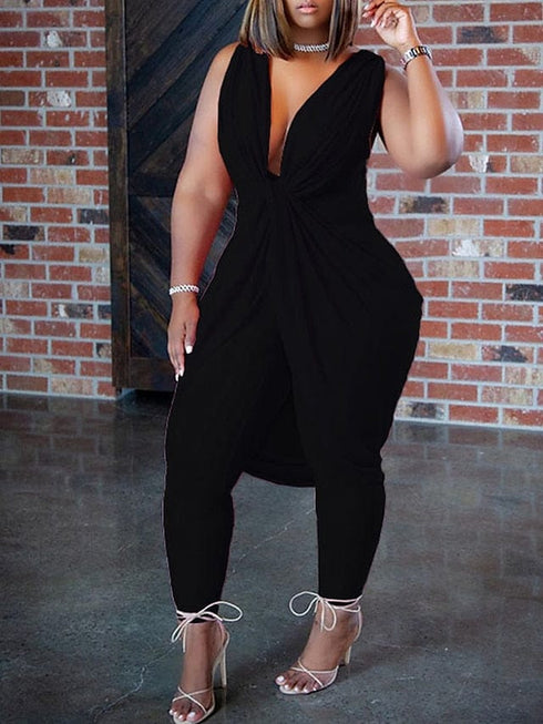 Elevate Your Street Style with Women's Sleeveless V-Neck Jumpsuit