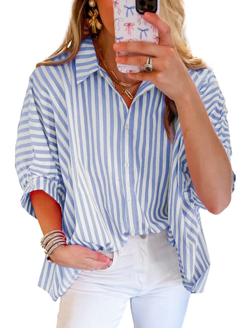 Elevate Your Style with the Oversized Sky Blue Striped Shirt