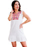 Embroidered Sleeveless Dress with Fringed Ruffled Neckline Skirt