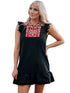 Embroidered Sleeveless Dress with Fringed Ruffled Neckline Skirt
