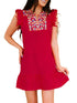 Embroidered Sleeveless Dress with Fringed Ruffled Neckline Skirt