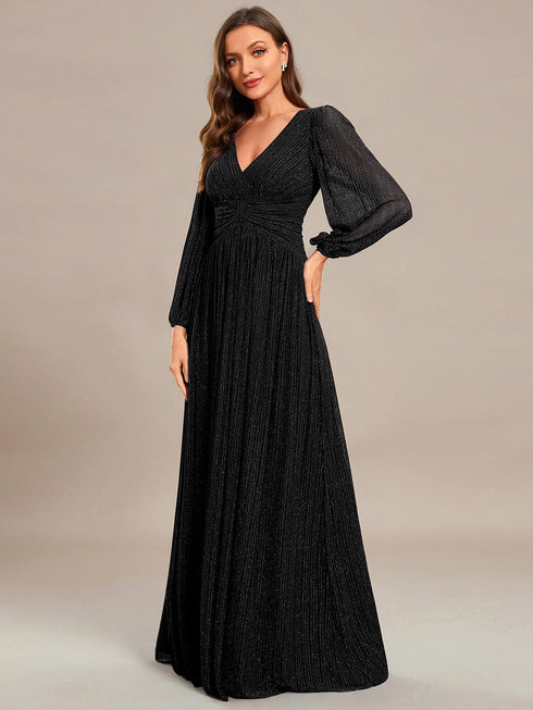 Empire Waist Glittering A-Line Evening Gown with Floor-Length Sparkle