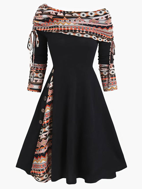 Enchanting Off Shoulder Long Sleeve Dress with Drawstring