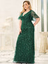 Enchanting Plus Size V Neck Mermaid Sequin & Tulle Evening Gown