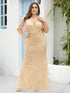 Enchanting Plus Size V Neck Mermaid Sequin & Tulle Evening Gown