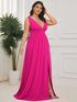 Evening Elegance Plus Size V-Neck Empire Waist High Slit Dress