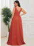 Evening Elegance Plus Size V-Neck Empire Waist High Slit Dress