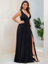 Evening Elegance Plus Size V-Neck Empire Waist High Slit Dress