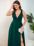 Evening Elegance Plus Size V-Neck Empire Waist High Slit Dress
