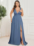 Evening Elegance Plus Size V-Neck Empire Waist High Slit Dress