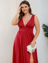 Evening Elegance Plus Size V-Neck Empire Waist High Slit Dress