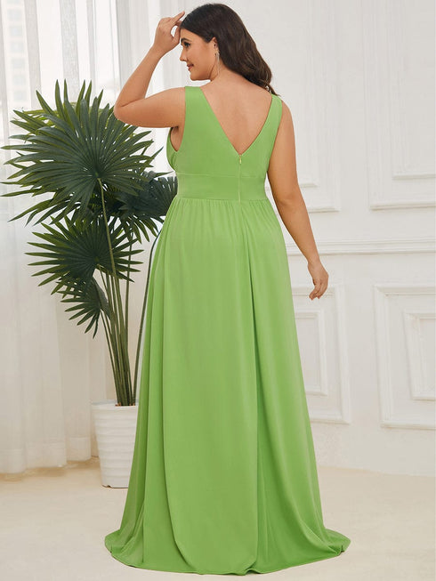 Evening Elegance Plus Size V-Neck Empire Waist High Slit Dress