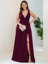 Evening Elegance Plus Size V-Neck Empire Waist High Slit Dress