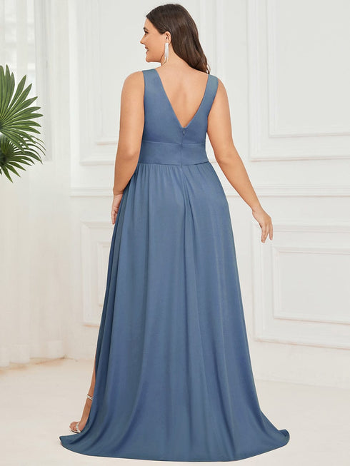 Evening Elegance Plus Size V-Neck Empire Waist High Slit Dress
