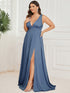 Evening Elegance Plus Size V-Neck Empire Waist High Slit Dress