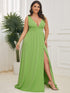 Evening Elegance Plus Size V-Neck Empire Waist High Slit Dress