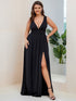 Evening Elegance Plus Size V-Neck Empire Waist High Slit Dress