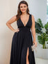 Evening Elegance Plus Size V-Neck Empire Waist High Slit Dress