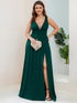 Evening Elegance Plus Size V-Neck Empire Waist High Slit Dress