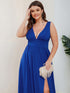 Evening Elegance Plus Size V-Neck Empire Waist High Slit Dress