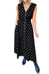 Black Polka Dot Print Contrast Trim V Neck Zip Up Sleeveless Dress