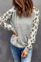 Gray Round Neck Leopard Long Sleeve Top