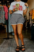 Black Gingham Lace Trim Shorts with Pouch Pockets