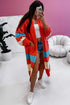 Orange Color Block Side Pockets Open Front Long Cardigan