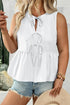 White Plus Size Solid Color Bow Tie Peplum Tank Top