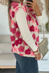 Rose Red Plush Flower Embellishment Open Front Vest