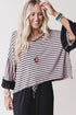 Black Striped Drop Shoulder 3/4 Ruffled Sleeve Loose Top and Ruffled Drawstring Pants 2pcs Outfit