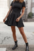 Black Short Sleeve Pleated Ruffle Hem Mini Dress