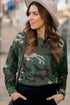 Green Camouflage Print Textured Drop Shoulder Long Sleeve Top