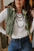 Laurel Green Inner Plaid Contrasted Zip Up Puffer Vest