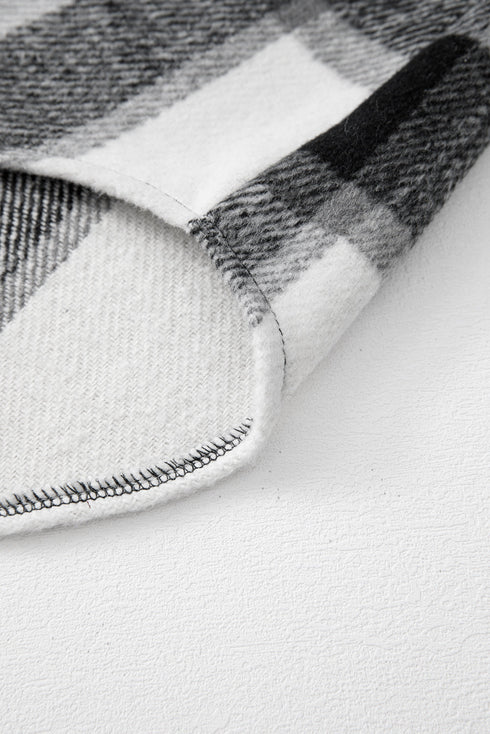 Gray Plaid Color Block Buttoned Long Sleeve Jacket with Pocket