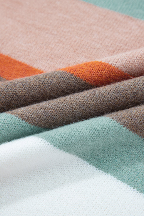 White Striped Color Block Knit Drop Shoulder Sweater