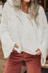 White Hollowed Detail Wide Sleeve Loose Pullover Sweater