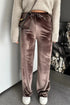 Goat Shiny Velvet Drawstring High Waist Straight Leg Casual Pants