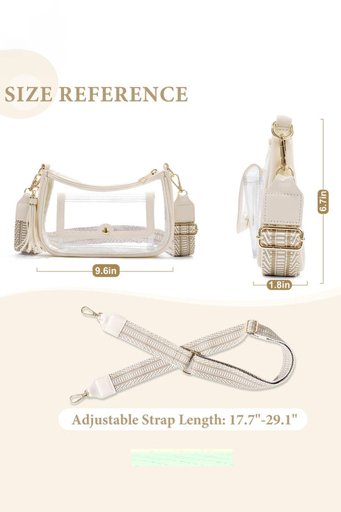 Beige PU Leather Clear PVC Patchwork Single Shoulder Stadium Bag