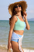 Sky Blue Corded Colorblock Square Neck Bikini Swimsuit
