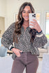 Khaki Leopard Print Half Zip up Blouse