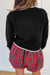 Black Contrast Trim Big Bow Accent Holiday Cropped Sweater