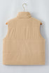 Light French Beige Corduroy Stand Neck Zipped Puffer Vest