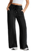Black Seamed Drawstring High Waist Wide Leg Sweatpants