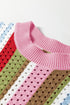 Multicolour Striped Pointelle Knit Short Sleeve Sweater