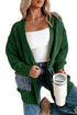 Blackish Green Open Front Knitted Denim Pocket Patchwork Cardigan
